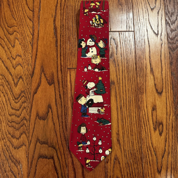 Vintage Peanuts "Happy Holidays" Silk Tie Christmas Made USA Snoopy Woodstock - Picture 2 of 10